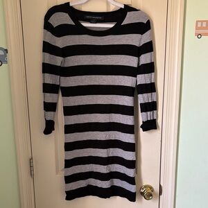 French Connection Black and Gray Striped Long Sleeve Dress